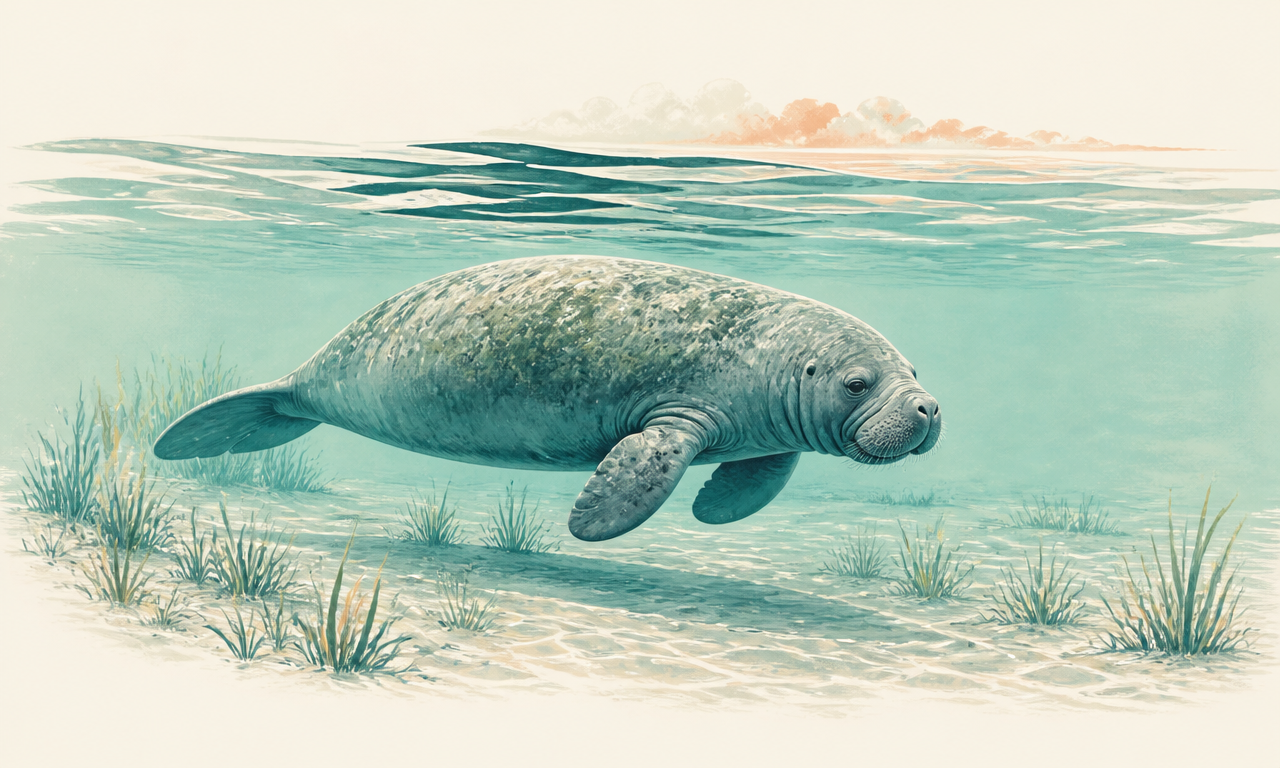 Illustration of a Florida manatee swimming calmly at a respectful distance